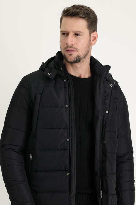 Black Hooded Quilted Sport Jacket