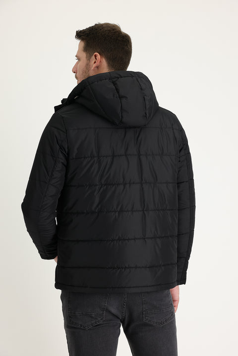 Black Hooded Quilted Sport Jacket