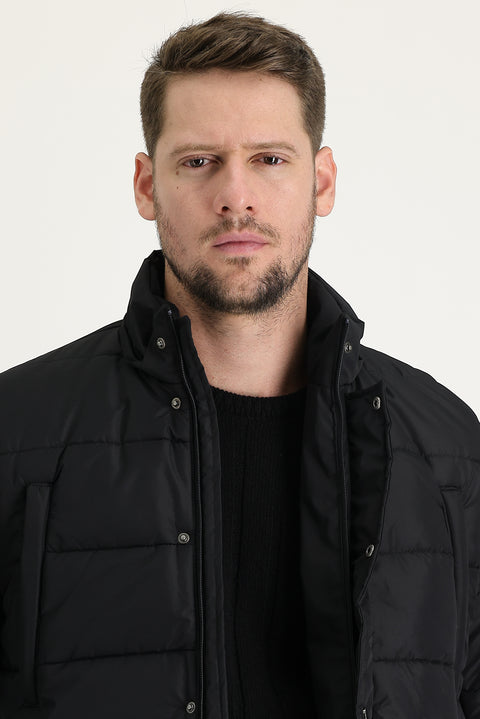 Black Hooded Quilted Sport Jacket
