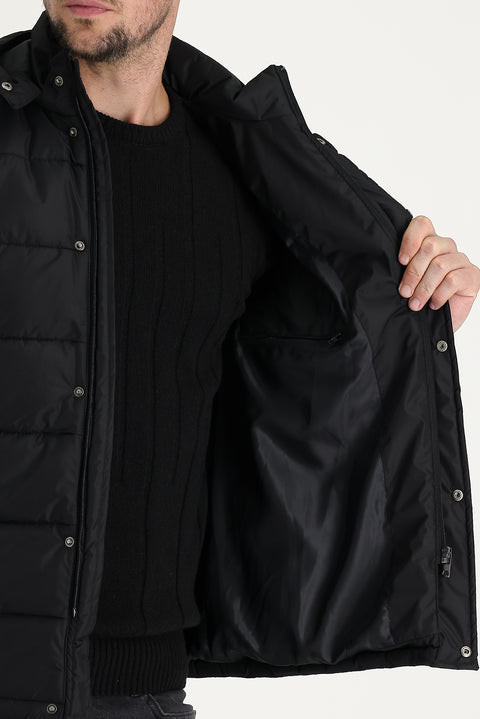 Black Hooded Quilted Sport Jacket