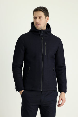  Koyu Lacivert Slim Fit Dar Kesim Kapüşonlu Spor Mont