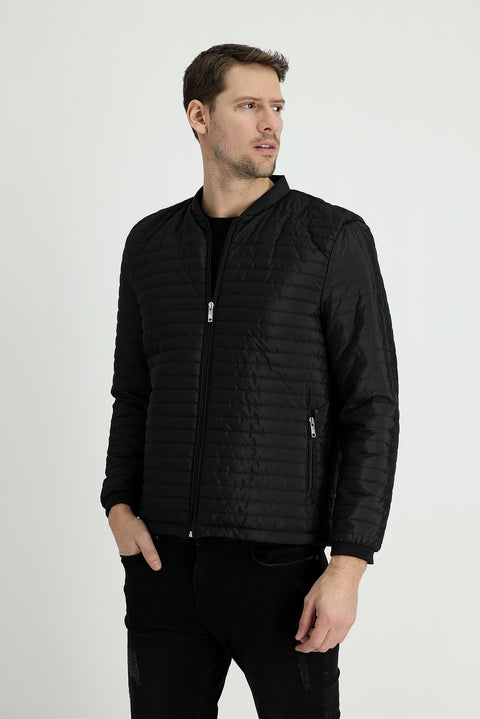 Siyah Slim Fit Dar Kesim Ribanalı Spor Mont