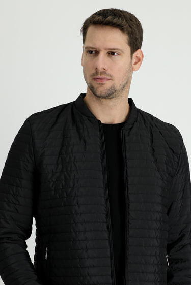 Siyah Slim Fit Dar Kesim Ribanalı Spor Mont