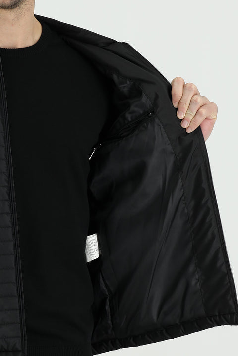 Siyah Slim Fit Dar Kesim Ribanalı Spor Mont