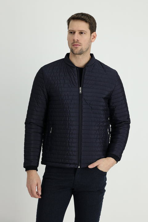 Orta Lacivert Slim Fit Dar Kesim Ribanalı Spor Mont