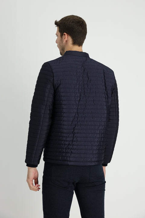 Orta Lacivert Slim Fit Dar Kesim Ribanalı Spor Mont