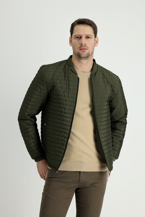 Orta Haki Slim Fit Dar Kesim Ribanalı Spor Mont