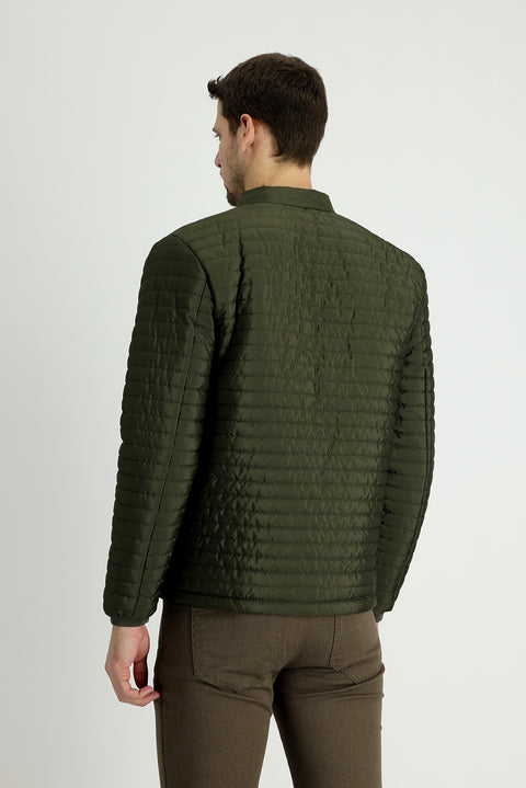 Orta Haki Slim Fit Dar Kesim Ribanalı Spor Mont