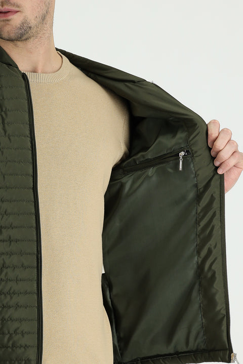 Orta Haki Slim Fit Dar Kesim Ribanalı Spor Mont