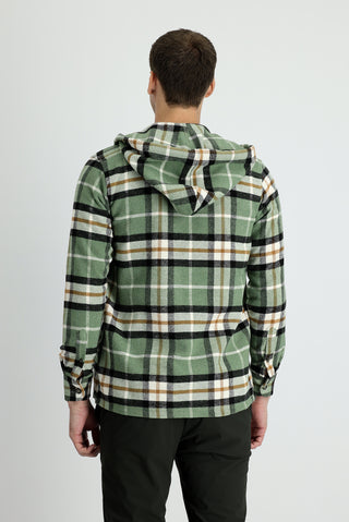  Fıstık Yeşili Slim Fit Dar Kesim Kapüşonlu Ekose Shacket Gömlek/Mont