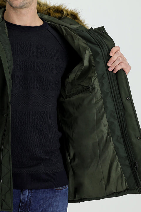 Orta Haki Kapüşonlu Spor Kaban