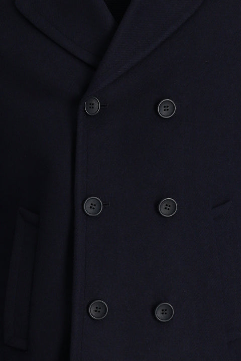 Koyu Lacivert Slim Fit Dar Kesim Yünlü Kruvaze Kaban