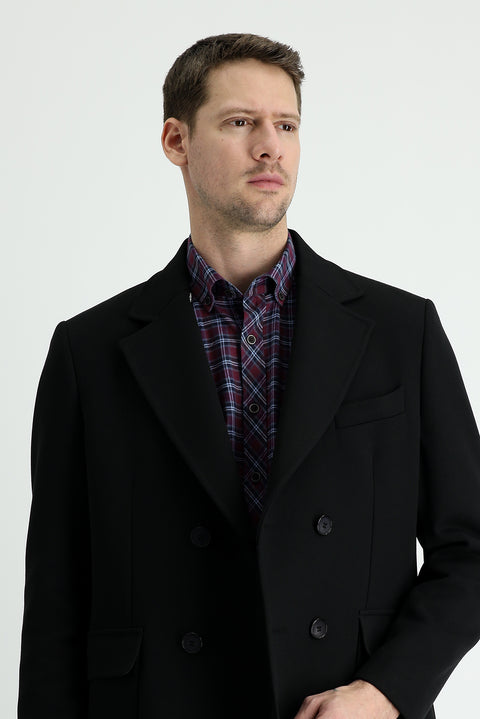 Siyah Kürk Yaka Kruvaze Kaban