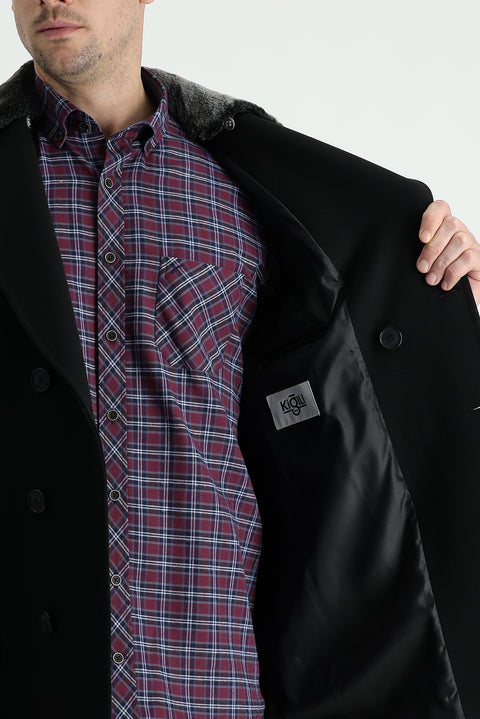 Siyah Kürk Yaka Kruvaze Kaban