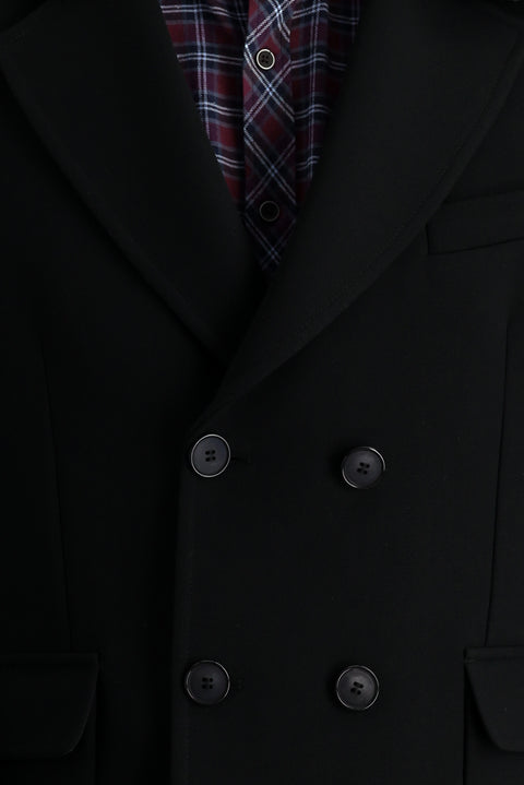 Siyah Kürk Yaka Kruvaze Kaban