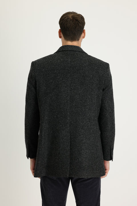 Koyu Antrasit Yünlü Kaban