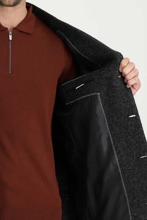 Koyu Antrasit Yünlü Kaban