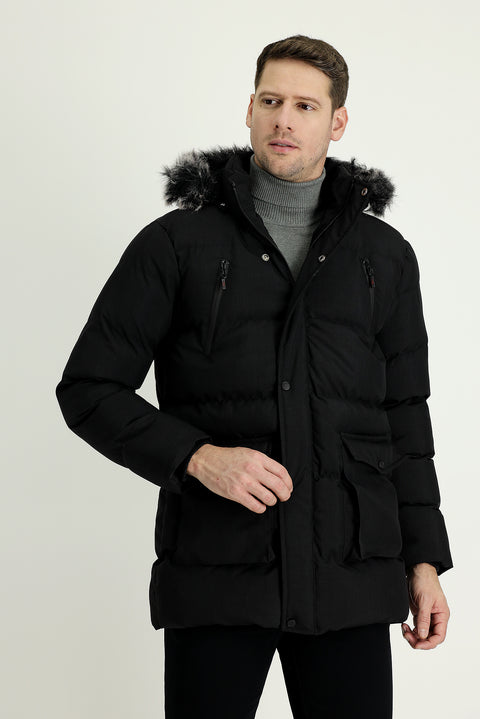 Siyah Kapüşonlu Spor Şişme Kaban