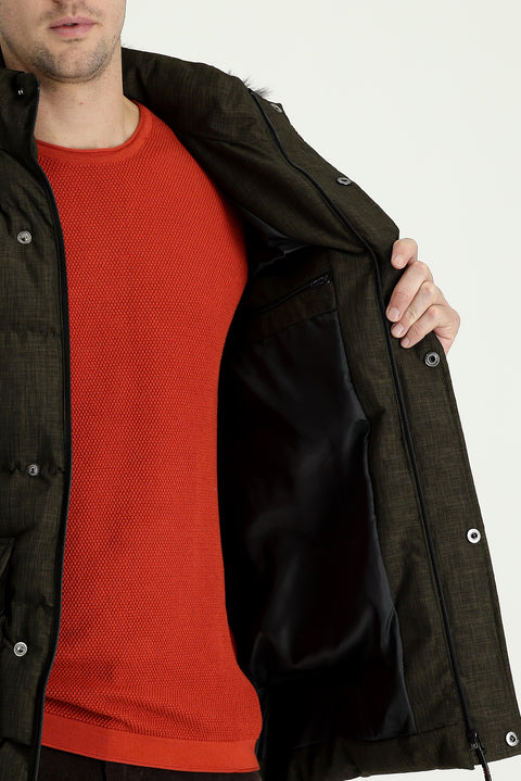 Orta Haki Kapüşonlu Spor Şişme Kaban