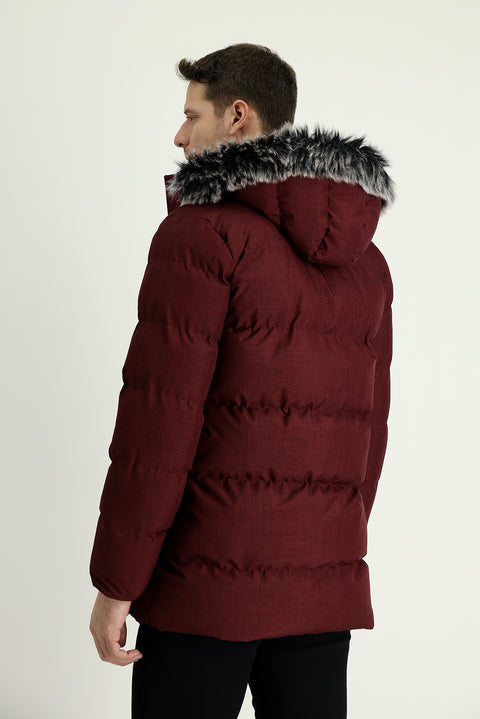 Koyu Bordo Kapüşonlu Spor Şişme Kaban