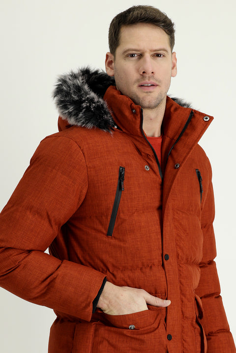 Kiremit Kapüşonlu Spor Şişme Kaban