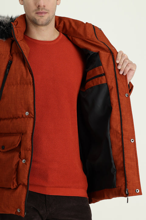 Kiremit Kapüşonlu Spor Şişme Kaban