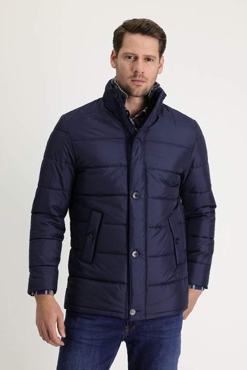 Orta Lacivert Kürk Yaka Spor Şişme Kaban