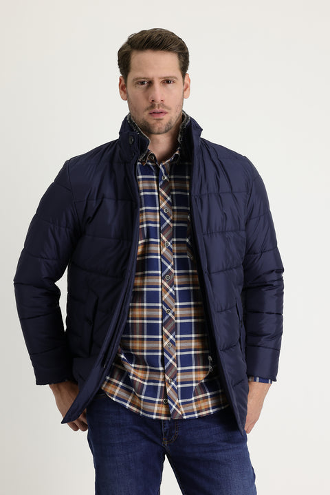 Orta Lacivert Kürk Yaka Spor Şişme Kaban