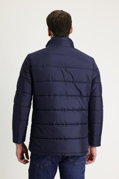 Orta Lacivert Kürk Yaka Spor Şişme Kaban