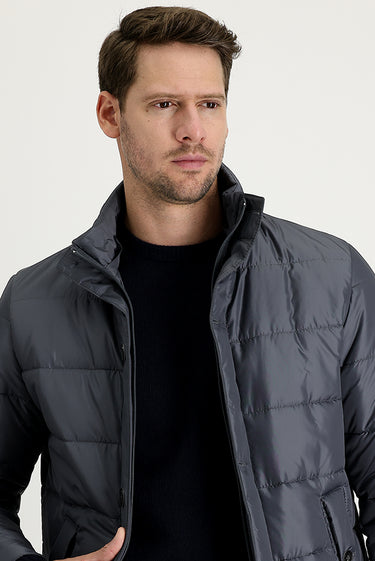 Orta Antrasit Kürk Yaka Spor Şişme Kaban