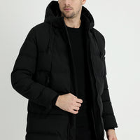 Black Hooded Puffy Sports Jacket