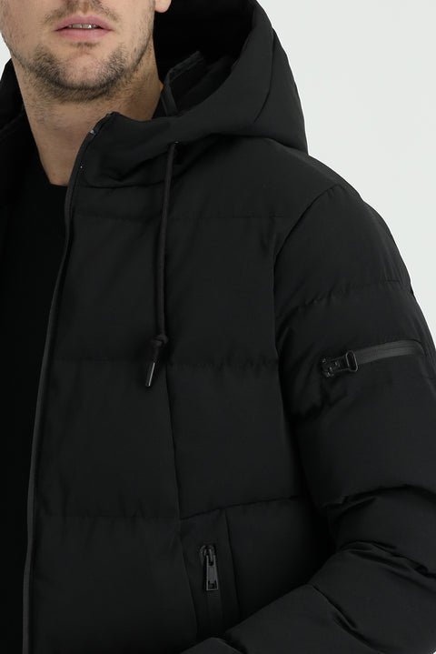 Black Hooded Puffy Sports Jacket