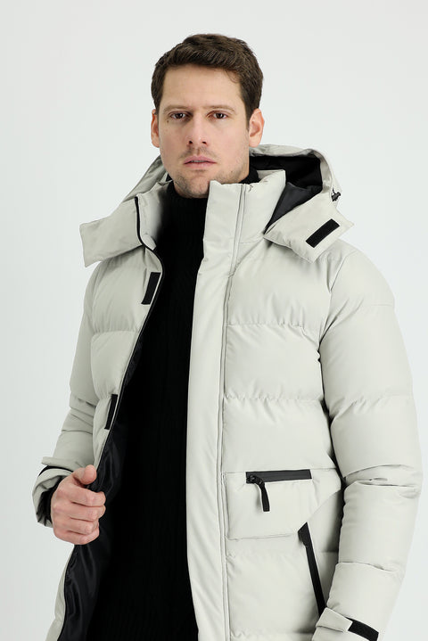 Orta Bej Kapüşonlu Spor Şişme Kaban