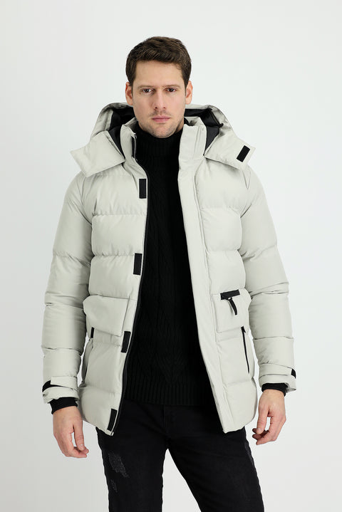 Orta Bej Kapüşonlu Spor Şişme Kaban