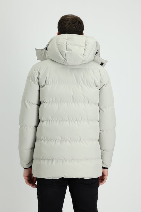 Orta Bej Kapüşonlu Spor Şişme Kaban