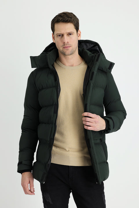 Orta Haki Kapüşonlu Spor Şişme Kaban