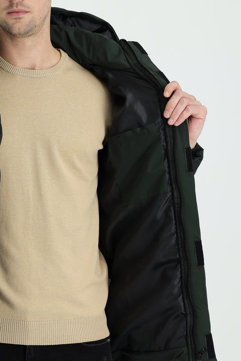 Orta Haki Kapüşonlu Spor Şişme Kaban