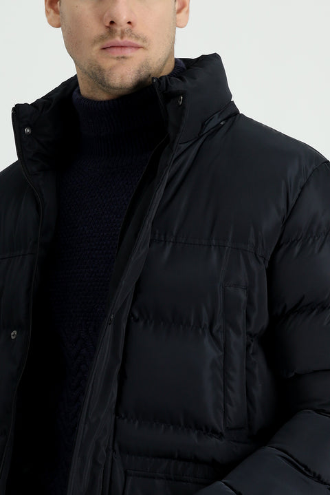 Koyu Lacivert Kapüşonlu Spor Şişme Kaban