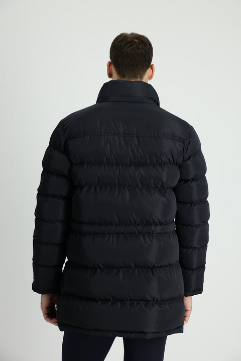 Koyu Lacivert Kapüşonlu Spor Şişme Kaban