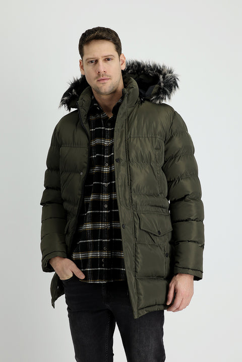 Orta Haki Kapüşonlu Spor Şişme Kaban