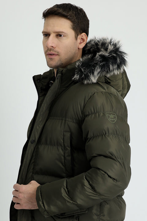 Orta Haki Kapüşonlu Spor Şişme Kaban