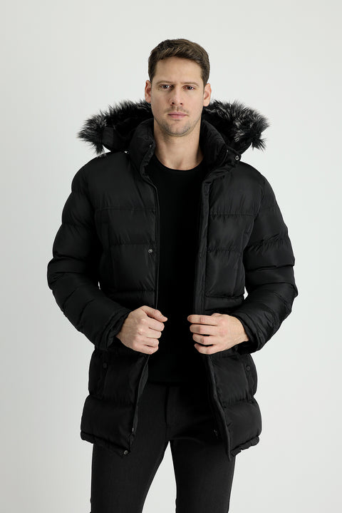 Siyah Kapüşonlu Spor Şişme Kaban