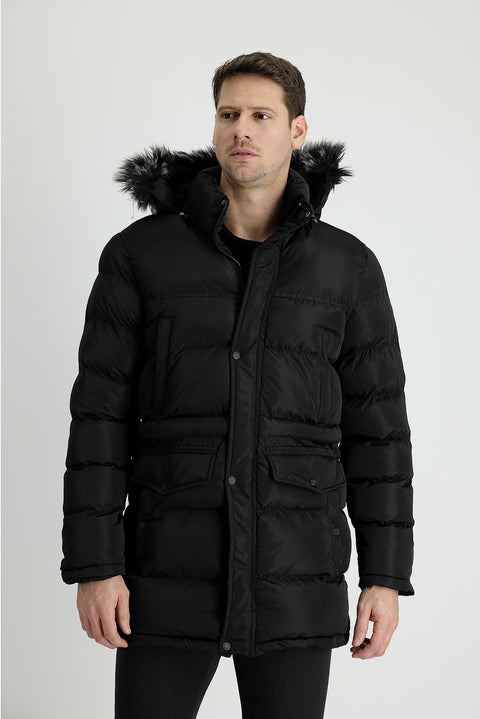 Siyah Kapüşonlu Spor Şişme Kaban