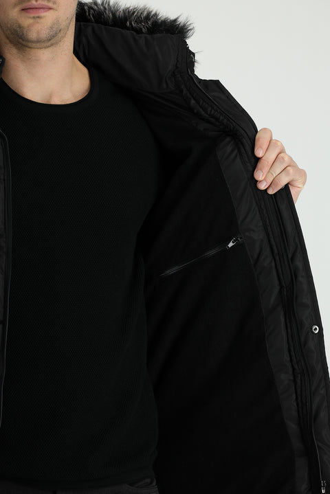 Siyah Kapüşonlu Spor Şişme Kaban