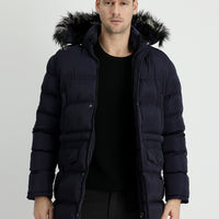 Koyu Lacivert Kapüşonlu Spor Şişme Kaban