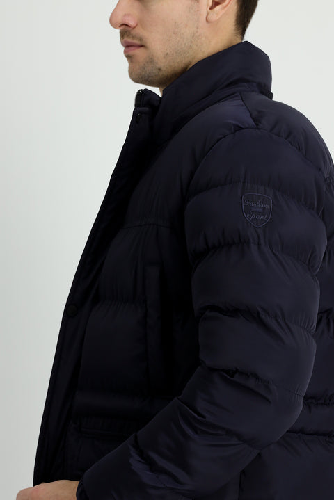 Koyu Lacivert Kapüşonlu Spor Şişme Kaban