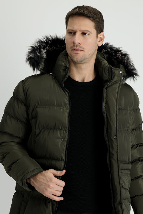 Orta Haki Kapüşonlu Spor Şişme Kaban