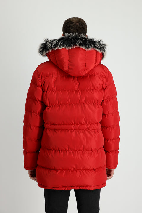 Koyu Kırmızı Kapüşonlu Spor Şişme Kaban