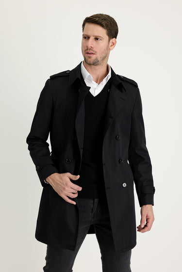 Siyah Kruvaze Pardösü & Trençkot