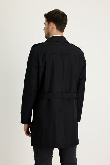 Siyah Kruvaze Pardösü & Trençkot